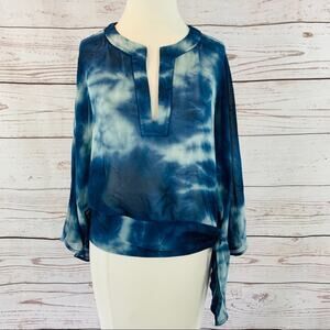 New York & Company tie dye blue sheer tie side top